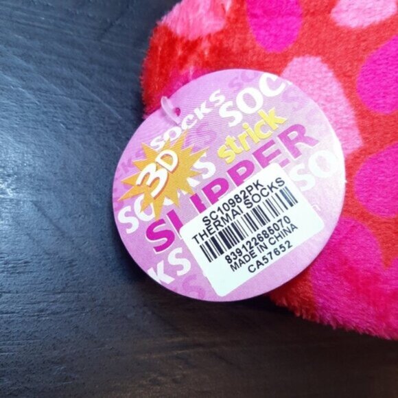 Thermal Heart Print Winter Slipper Socks Knit Fleece Slip Resistant - Picture 6 of 6